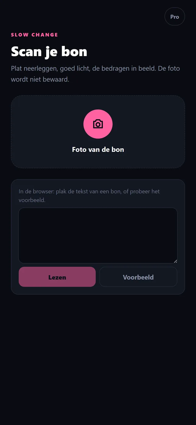 Het scanscherm: één knop, foto van de bon